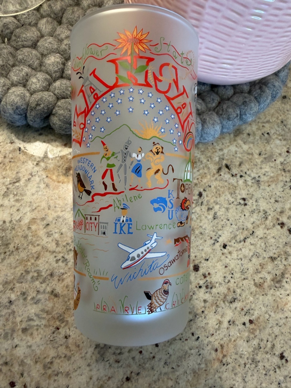 Kansas Frosted Glass Tumbler State Design by Catstudio 2004
